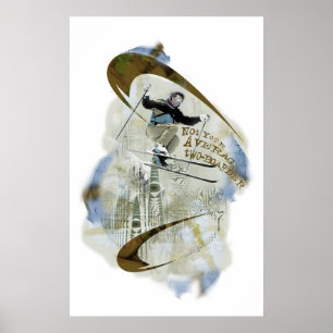 Poster Para baixo esquiador do monte