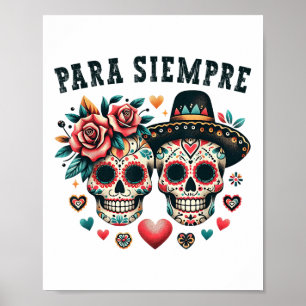Poster Para Casal Sêmero Mexicano Namorados Crânio