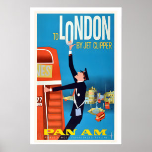 Poster Para Londres de Jet Clipper Cartaz de Viagem Vinta