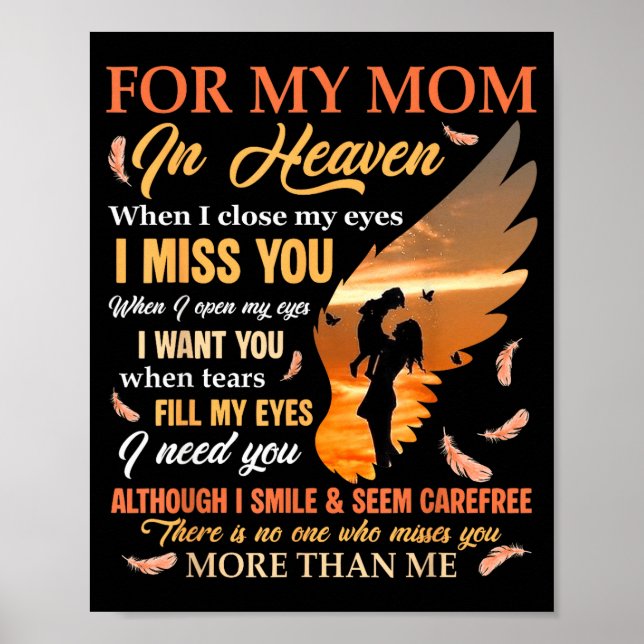 Poster Para mamãe no céu, quando fecho os olhos sinto fal (Frente)