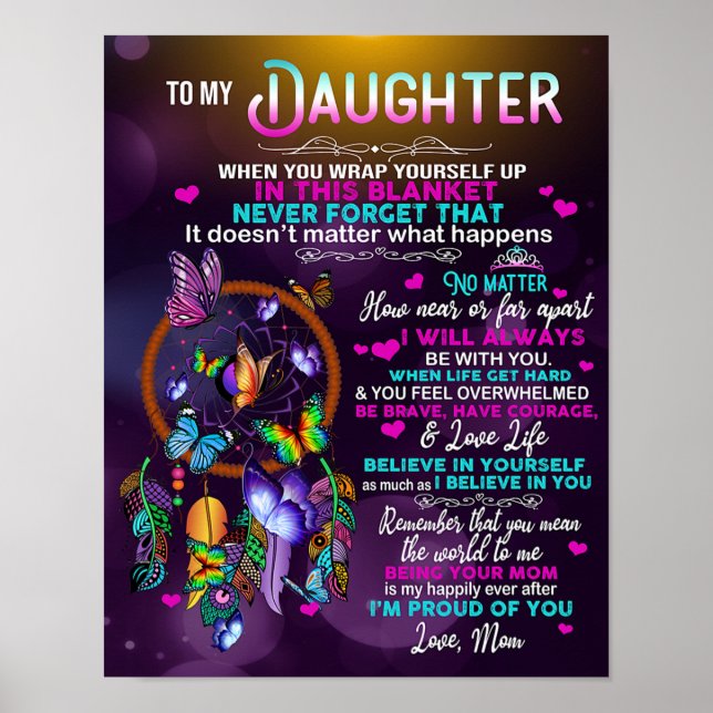 Poster Para Minha Filha Borboletas Presente, Filha Aniver (Frente)