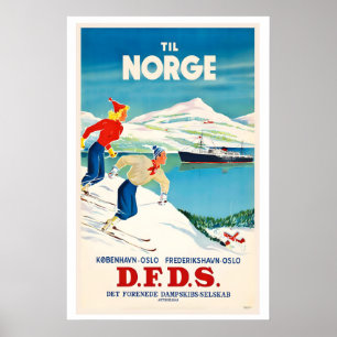 Poster Para Noruega Esporte Esqui Cartaz Esportivo Vintag
