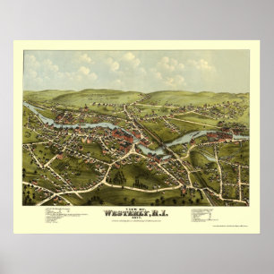 Pôster Para o oeste, mapa panorâmico de RI - 1877