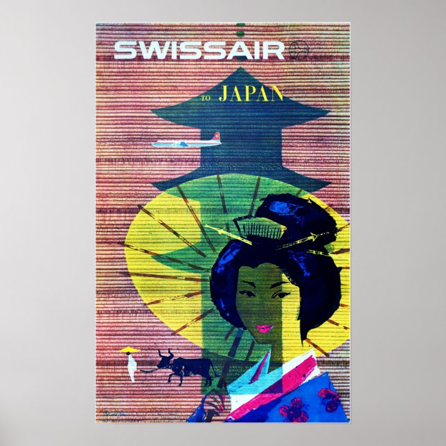 Poster Para Publicidade no JAPAN Art Deco Old Swiss Airli (Frente)