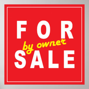 Poster PARA VENDA pelo proprietário SIGN branco vermelho