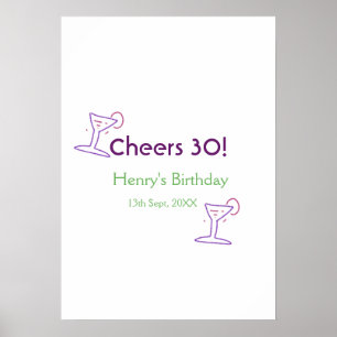 Poster parabéns 30º aniversário nome vinho roxo vidro ver