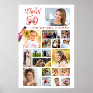 Poster Parabéns ANOS DE VIDA Dourado Rosa 18 Fotos
