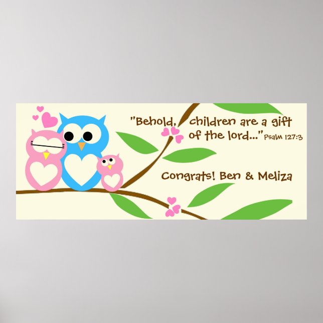 Pôster Parabéns, Banner de Chá de fraldas da Baby Girl Ow (Frente)