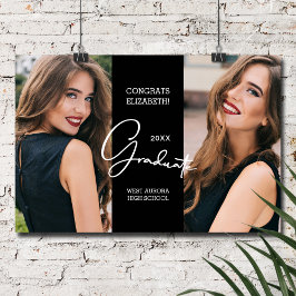 Poster Parabéns de Graduação Foto Moderna Preta