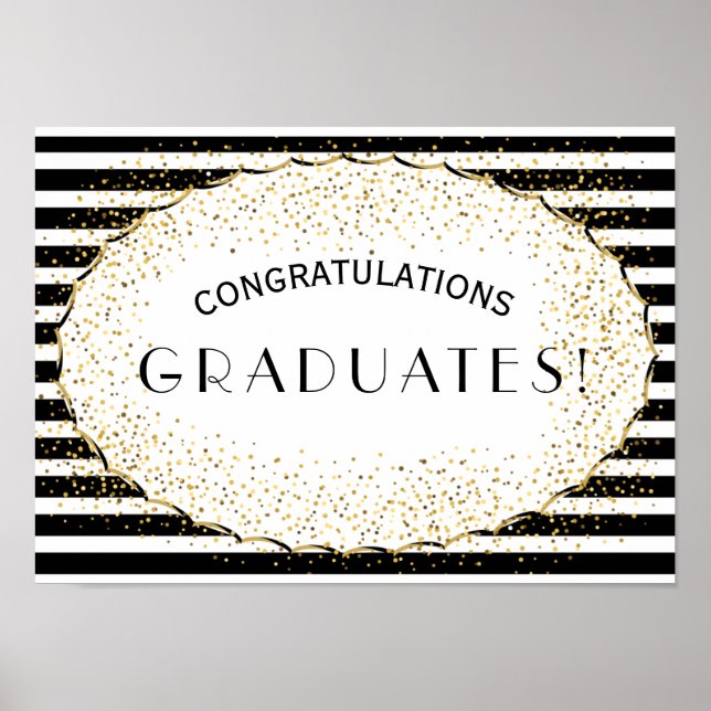 Pôster Parabéns de listras brancas e pretas (Frente)