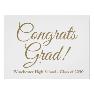 Pôster Parabéns Formando guião dourado classe ano elegant