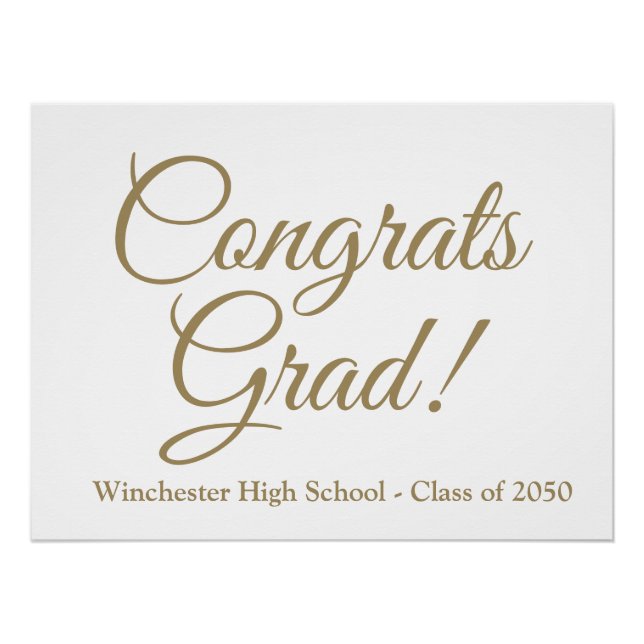 Pôster Parabéns Formando guião dourado classe ano elegant (Frente)