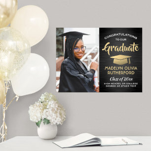 Poster Parabéns Foto Esmagada Dourada Graduação Branca