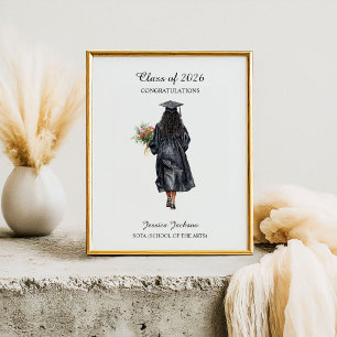 Poster Parabéns Graduada Negra Americana Feminina