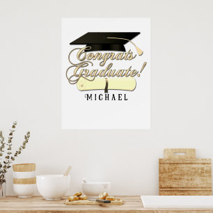 Poster Parabéns Graduado Diploma Chapéu de Formatura Seu
