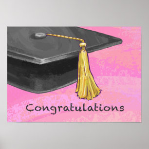 Pôster Parabéns Graduado Preto e Rosa