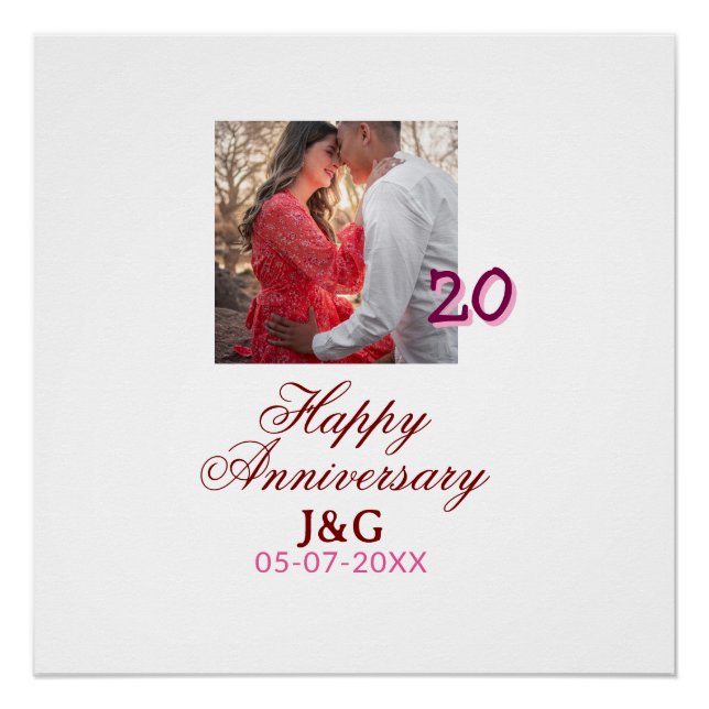 Pôster Parabéns pelos 20 anos adicionar foto data (Frente)