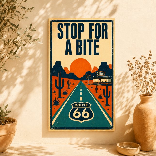 Poster Parada da Rota 66 Para Uma Mordida Desert Diner Li (Criador carregado)