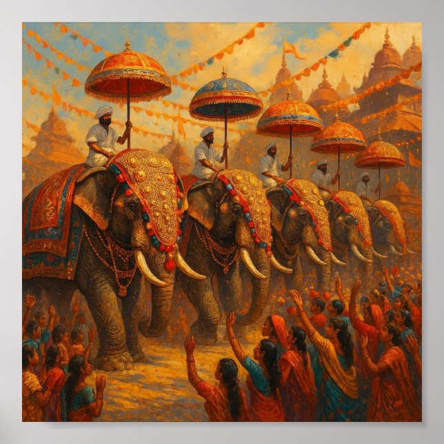 Poster Parada Elefante Vibrante - Cena Tradicional (Frente)