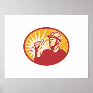 Pôster Parafuso de relâmpago do trabalhador de linha