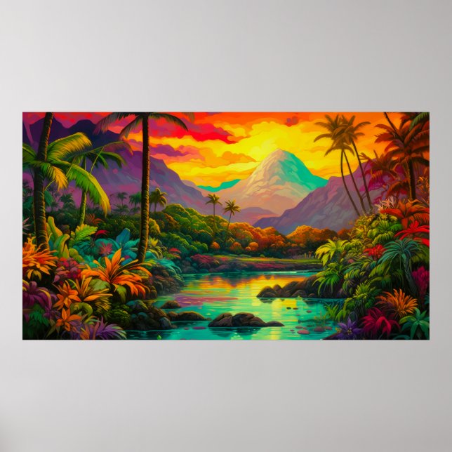 Poster Paraíso Colorido da Ilha Tropical (Frente)