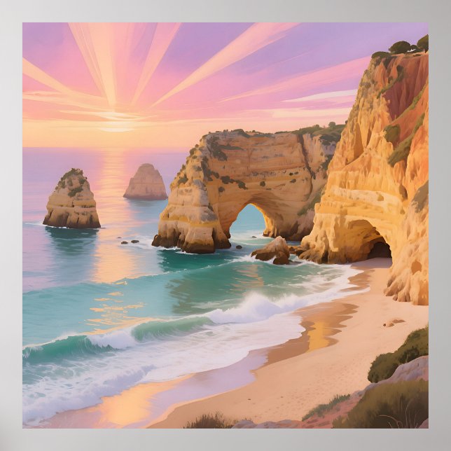 Poster Paraíso das Cavernas Marítimas ao Pôr do Sol (Frente)