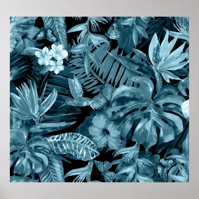 Poster Paraíso de Aquarela Tropical: Florada da Selva (Frente)