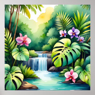 Poster Paraíso de Orquídeas da Cachoeira da Selva Tropica