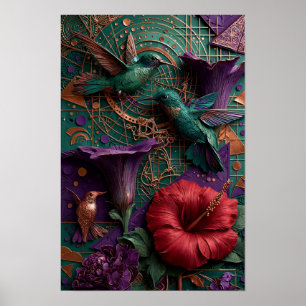Poster Paraíso do Beija-flor Esmeralda em Alto-relevo - C