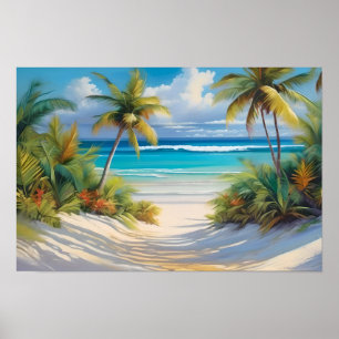 Poster Paraíso Tropical Colorido Mar & Palmeiras