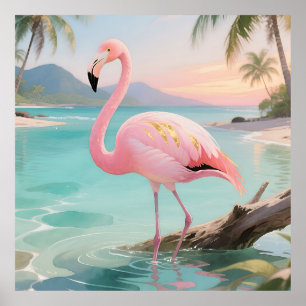 Poster Paraíso Tropical do Flamingo Rosa