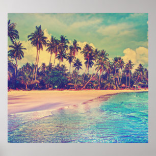 Poster Paraíso tropical: mar, hotel, praia.