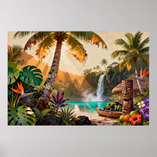 Poster Paraíso Tropical: Um Retiro Vibrante na Ilha
