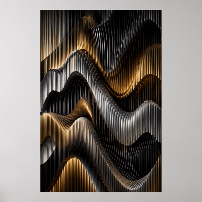 Pôster Paramétrico 3D Black Gold Chrome (Frente)