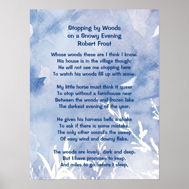 Poster Parando por Woods Snowy Noite, Robert Frost Poem (Frente)