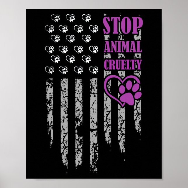 Poster Parar A Crueldade Animal Dos Eua Bandeira Pet Love (Frente)