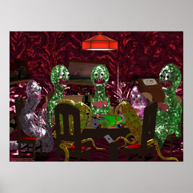 Poster Parasitas Intestinais Jogando pôquer (Frente)