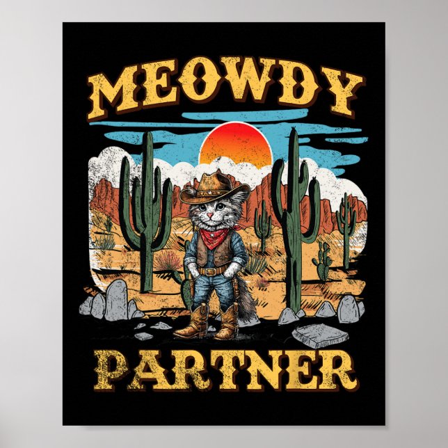 Poster Parceiro do Meowboy Ocidental Vintage Cat Meow (Frente)