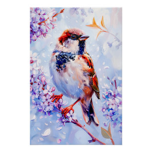 Pôster Pardal em um Galho Arte Impressionista