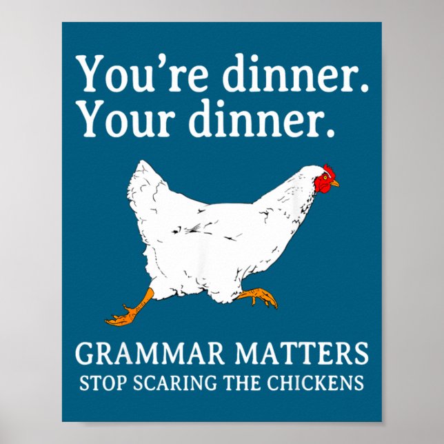 Poster Pare de Inglês As Galinhas Gramática Inglesa Piada (Frente)