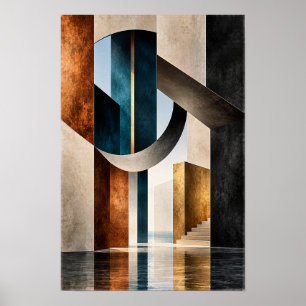Poster Parede Abstrata de Arquitetura Geométrica em Bronz