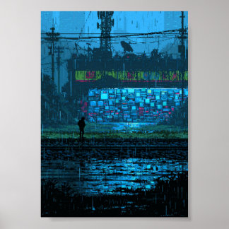 Poster Parede Ciberpunk de Arte Pixel Retro