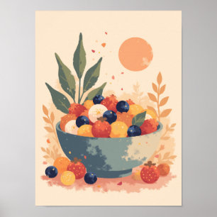 Poster Parede de Abstrato de salada de Fruta de boho mini