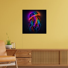 Poster Parede de Água-viva Neon Vibrante com Tentáculos E