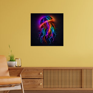 Poster Parede de Água-viva Neon Vibrante com Tentáculos E