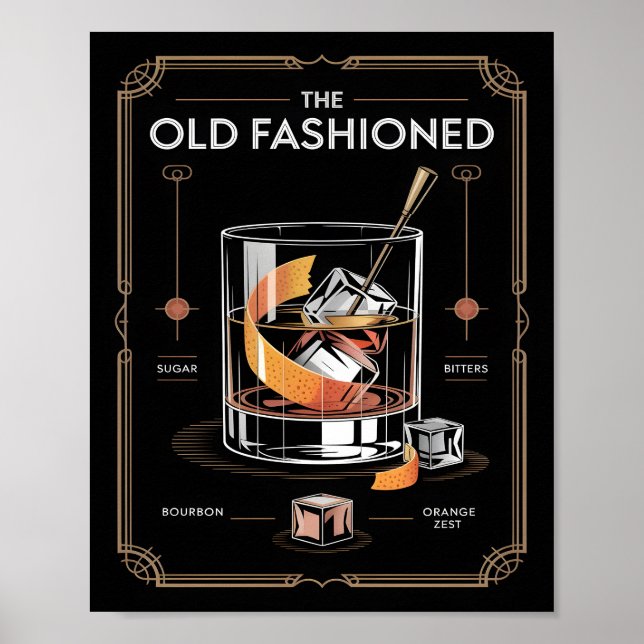 Poster Parede de Cocktail Old Fashioned Art Déco (Frente)