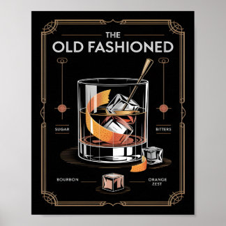 Poster Parede de Coquetel Old Fashioned Art Déco