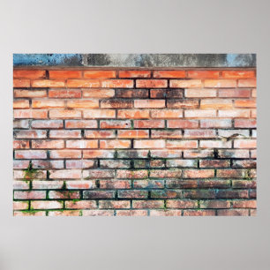 Poster Parede de tijolos vermelhos com serras abstratas, 
