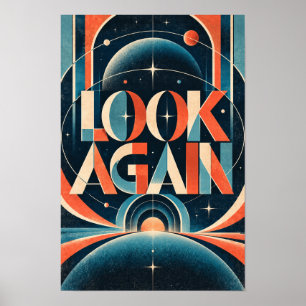 Poster Parede de Tipografia Cósmica Retro Futurista Olhe