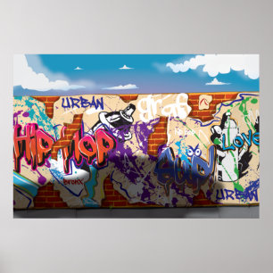 Pôster Parede urbana dos grafites de Hip Hop